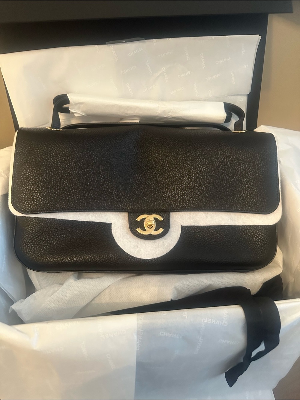 CHANEL Souplissimo Black Caviar Leather Shoulder Bag with Gold Hardware